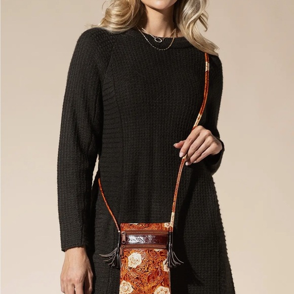 Western Leather Hand painted Crossbody Bag Brown and Tan NWT - Picture 11 of 14